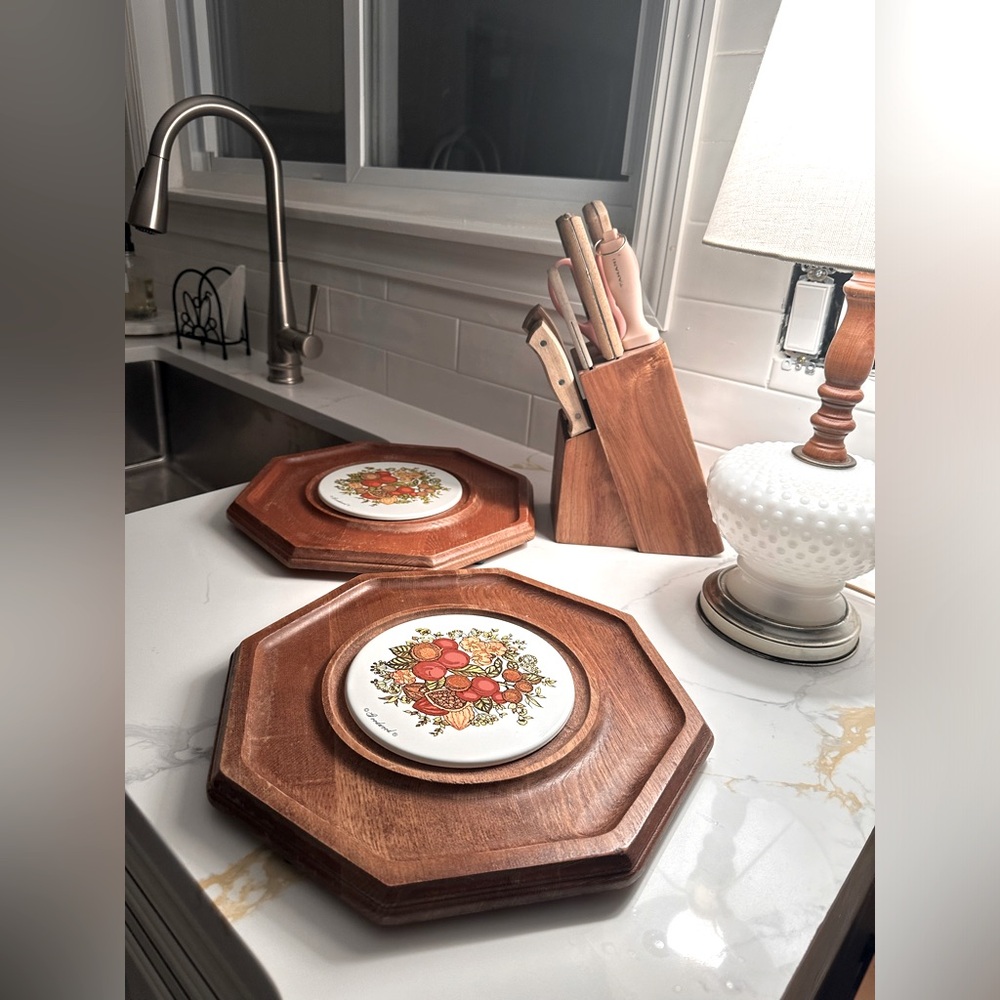 Vintage MCM Goodwood Teak charcuterie serving tray with glass dome 12x12